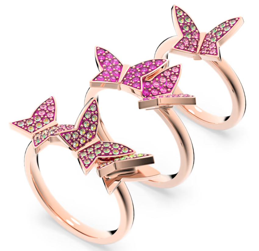 Swarovski Lilia ring Set (3), Butterfly, Pink, Rose gold Swarovski Lilia ring Set (3), Butterfly, Pink, Rose gold