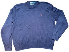 POLO RALPH LAUREN MENS XL NAVY BLUE COTTON CASUAL PULLOVER CREW-NECK SWEATER