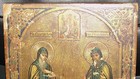 RARE ANTIQUE RUSSIAN ICON SAINTS SERGIY AND GERMAN GOLD AND EGGSHELL VERY OLD !! — photo 9