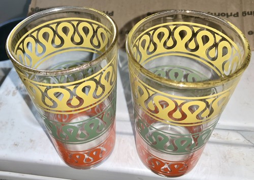 6 Vintage Orange/Gold/Grün Abstrakt MCM Mid-Century Highball Glas Becher - Bild 7 von 19