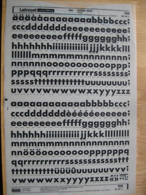 .1 x Letraset schwarze Buchstaben 48pt Futura Fettbogen 106 *