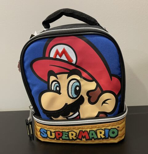 Super Mario Lunchbox Insulated NWT Nintendo 9x7x4.5” Multi Section Zippered - Picture 1 of 7