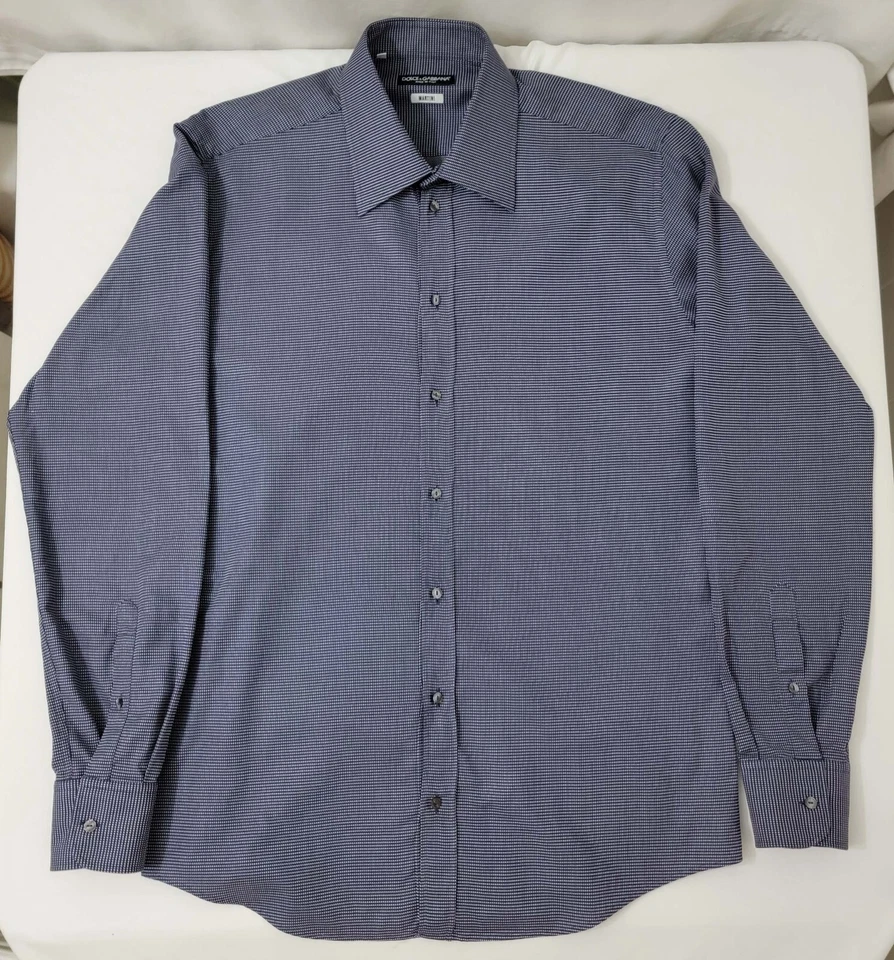 Camisa de algodón Dolce & Gabbana "Martini" - Azul marino con puntos cuadrados blancos - 17US/43IT Foto 4 de 4