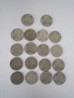 LOT DE 18 MONNAIES PIECES EN ARGENT TURIN DE 10 FRANCS