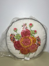 MacKenzie-Childs 17 Round Linen Pillow W/ Silk Decorations Retired NWT