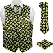 Concitor Men's Dress Vest AVOCADO Pattern Design Mens Necktie and Hanky Set - M