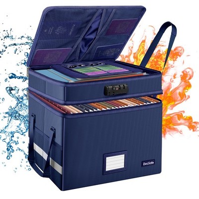 DocSafe File Box with Lock,Multi-Layer Fireproof 16''x13.8''x12.2'', Blue
