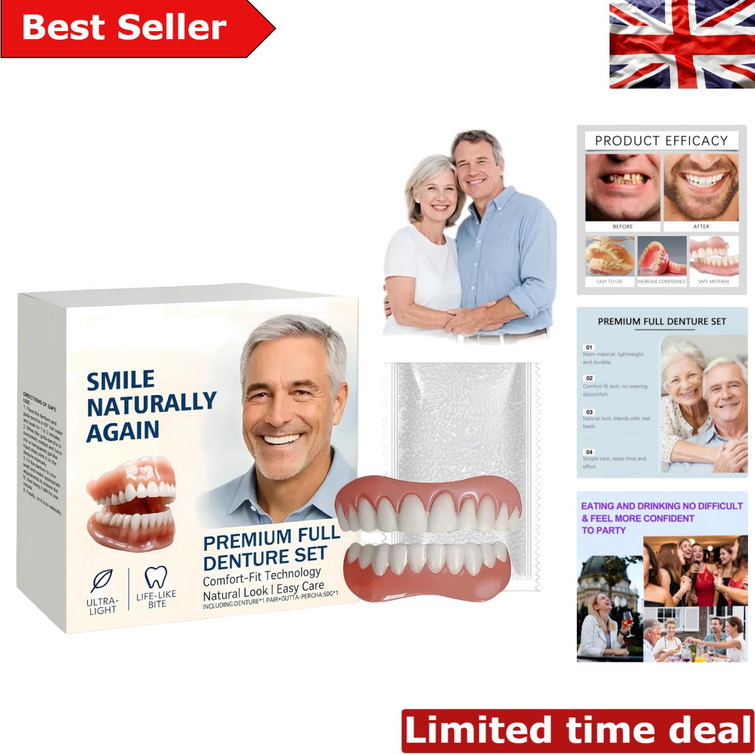 Whitening Silicone Dentures Full Mouth Reline Kit for Natural Smile Enhancement