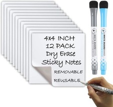 Dry Erase Sticky Notes, Reusable Whiteboard Sticker 4 inch Square 12 Pack , 2