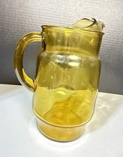 Vintage Anchor Hocking  Amber Yellow Glass Iced Tea Water Pitcher w/ Ice Lip