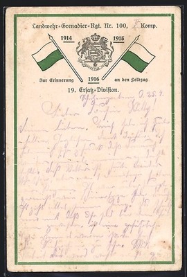 Postcard Dresden-Neustadt, Landwehr-Grenadier-Rgt. No 100, 19. Replacement Division 