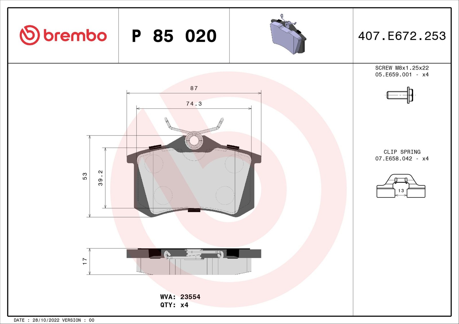 Plaquettes de frein Xtra Brembo P85020X à haute dissipation thermique