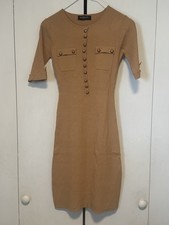 Balmain Paris Ribbed Knit Camel Color Sweater Dress Stretchy XXS/00 (0153)