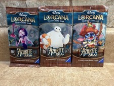 3 BOOSTER PACK WALT DISNEY LORCANA AZURITE SEA TRADING 12 CARD GAME YZMA BAYMAX