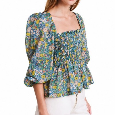 Trovata Birds of Paradis Alize Blouse NWT Large Floral Smocked Puff Sleeve 10 12