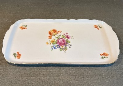 VTG Kahla Porcelain 12-7/8'' X 6-1/2  Oval Tray Rose Floral Pattern Made In GDR