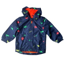 Carters Boys Dino Lined Rain Jacket Hooded Coat Size 4T Navy with Multi-colors