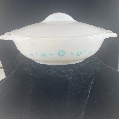 Vtg Glasbake 1-quart Atomic Blue Starburst Casserole Dish Made in the U.S.A.