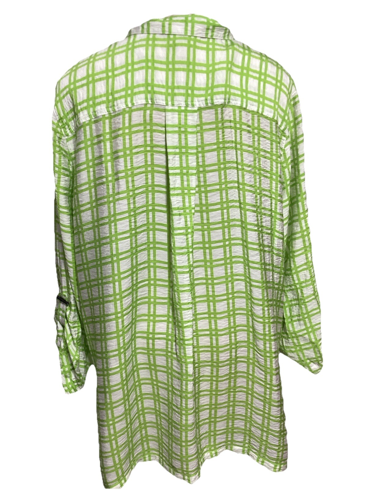 Multiples Lined Squares Lime Green Button Front T… - image 4
