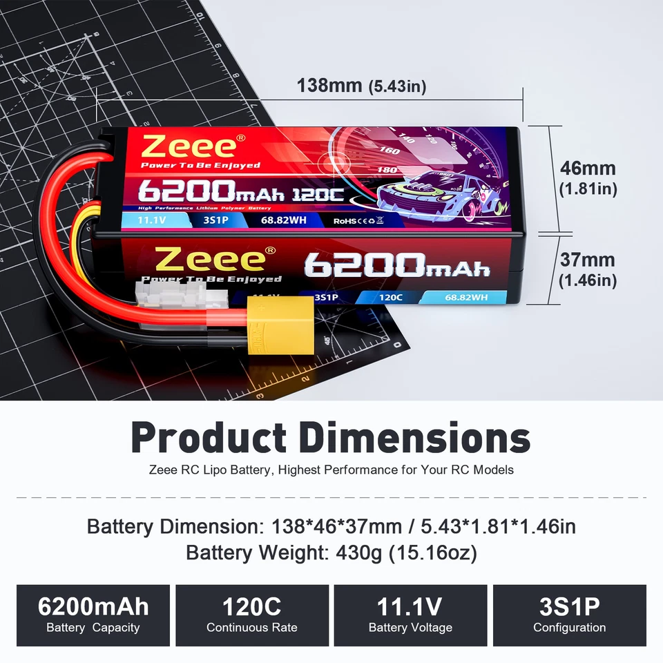 2x Zeee 3S 11.1V 6200mAh 120C XT90 Lipo Akku für RC Auto Tank Flugzeug LKW Heli - Bild 3 von 4