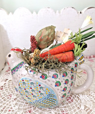 Folk-Art Chicken Vegetable Arrangement Table 7" - Hand Made Spring Easter Decor