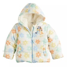 BLUEY Puffer Jacket Girls Coat Hoodie Toddler Bingo Disney Hood Size 2 3 4 5 NWT