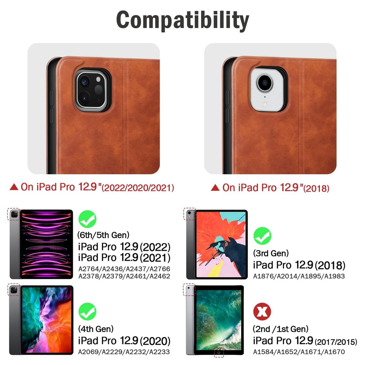 2022 Antbox iPad Pro 12.9'' Case 6/5/4/3rd Gen PU Leather w