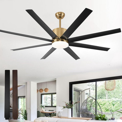 60 Inch Black & Gold Ceiling Fan With Light Remote 6 Speeds Quiet DC Motor New