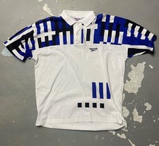 Vintage Reebok Polo Shirt Men  s Large White Blue Abstract Pattern 90s Streetwear