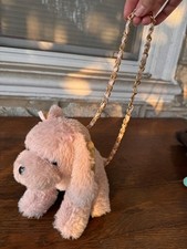 Plush Pink  Gold Sparkly Metallic Stuffed Dog Puppy Purse Children's Toy