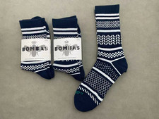 3 pairs BOMBAS Men's White stripes Calf socks Size Large 9-13 blue