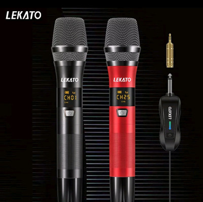 LEKATO UHF Wireless Microphone Rechargeable Cordless Metal Dual Handheld Dynamic