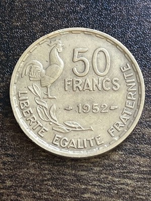 1952 France 50 Fifty Francs Rooster XF Extremely Fine Actual Coin TC7084*