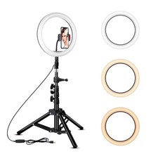 LED Ring Light with Tripod, USB Powered, Adjustable Color Modes, Portable