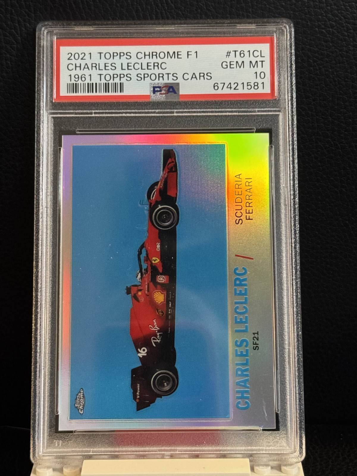 2021 Topps Chrome Formula One F1 Refractor Charles LeClerc #T61-CL PSA 10 GEM MT view 2
