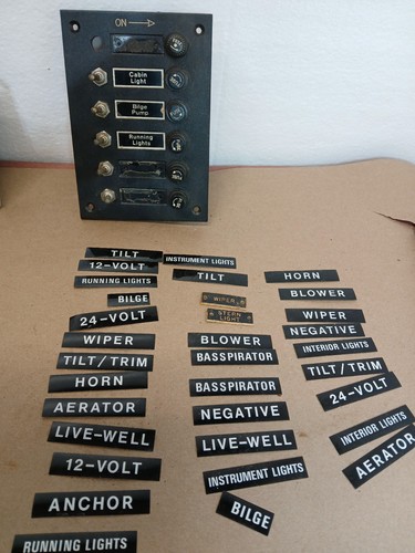 Vintage Marine 6-Gang Fused Switch Panel Circuit Breakers w/ Dash Tags