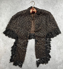 Antique Late 1800s Victorian Womens Mourning Cape Black Beaded Lace Restoration