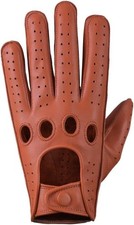 Men's Lambskin Real Chauffer Leather Gloves Brown Size Medium