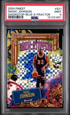 2024 TOPPS FINEST SHOWSTOPPERS MAGIC JOHNSON BLUE X-FRACTOR #32/99 PSA 9 JERSEY#