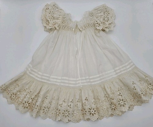Antique Fancy Lawn Dress Broderie Anglaise For French or German Bisque Doll - Picture 8 of 9