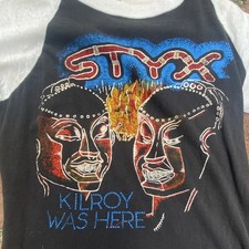 Styx "Kilroy Was Here" Graphic Raglan T-Shirt  Sz M Vintage 3/4 Sleeve