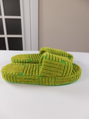 BOTTEGA VENETA Resort green geometric Terry Cloth slide sandals 10 US / 43 - Picture 4 of 9
