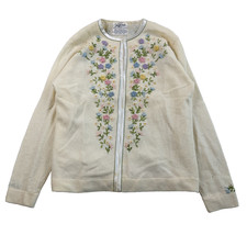Vintage 50s/60s Lambswool Angora Hand Decorated Cardigan Womens Ivory Floral