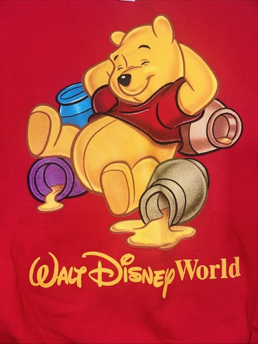 Vintage 90s Winnie the Pooh Bear Walt Disney World Red XXL Crew Neck Sweatshirt - Picture 3 of 11
