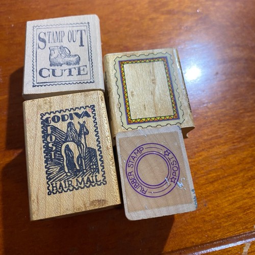 Lot of 4 Wood Mounted Rubber Stamps Hero Arts Stamp Out Good Stamps