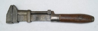 Antique 15'' Adjustable Knife Handle Monkey Wrench with Wood Handle