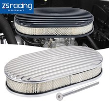 Oval Half Finned Polished Aluminum Air Cleaner With Washable Filter 15 X 2 Inch