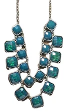 Vtg Charming Charlie Diachronic Kelly Green Faux Opal Bib Statement Necklace 18"