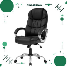 High Back Ergonomic Office Chair PU Leather Swivel Desk Chair w Lumbar Black