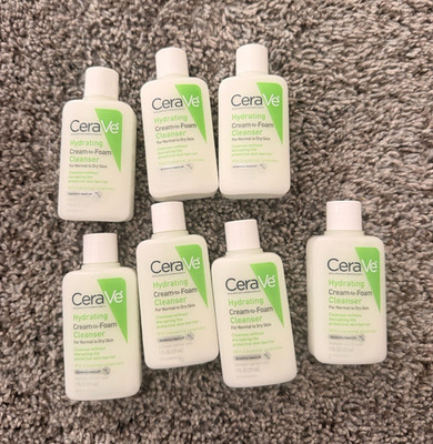 CeraVe Hydrating Cream-to-Foam Face Cleanser, Ceramides, 1 fl oz Lot of 6